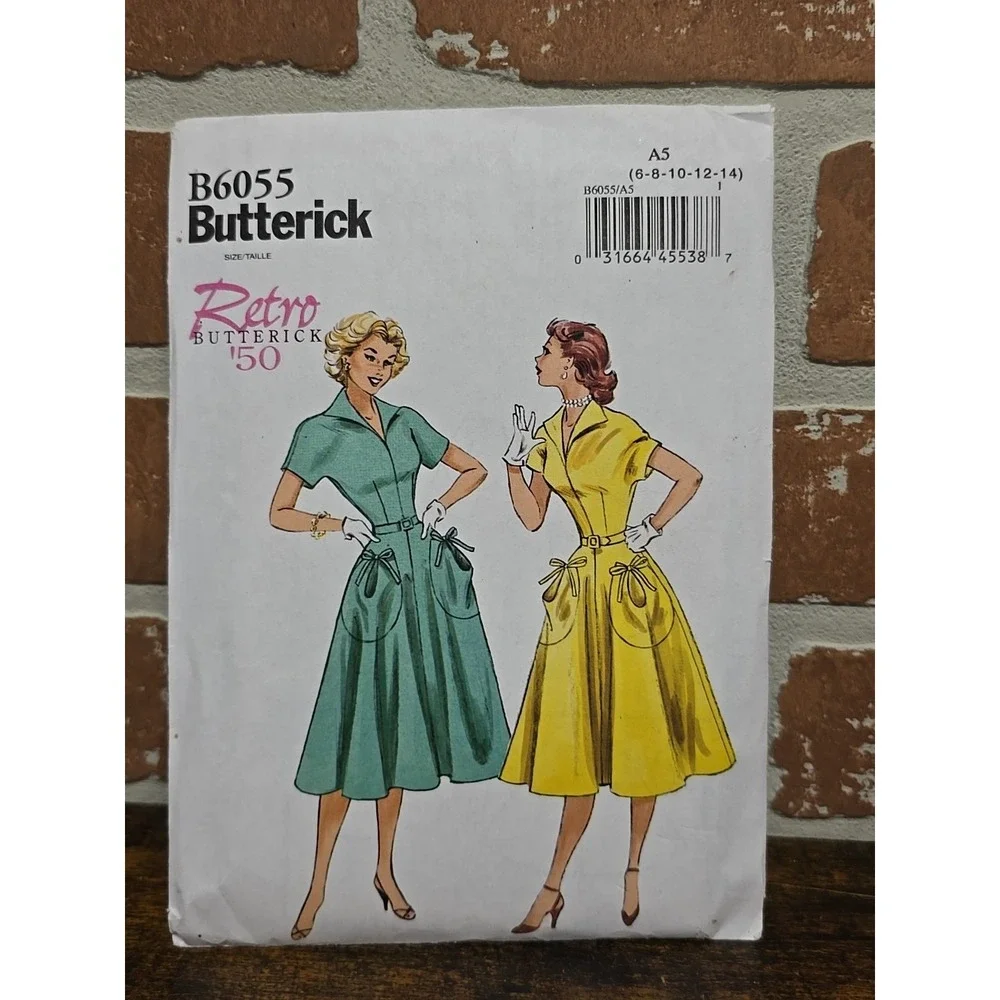 Butterick B6055 Retro 1950 Flared Dress Tie Pockets Sewing Pattern sz 14-22 Belt